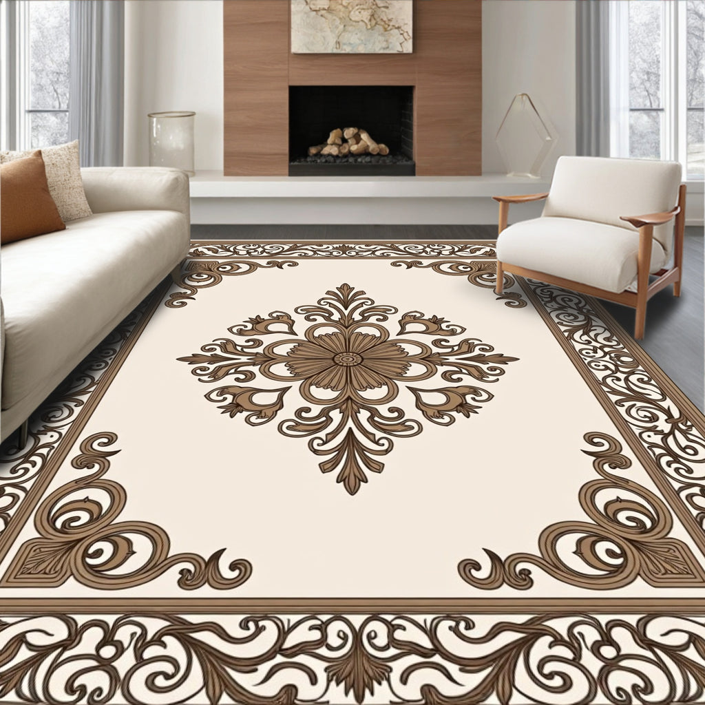 Ornate Floral Scroll Pattern Rug