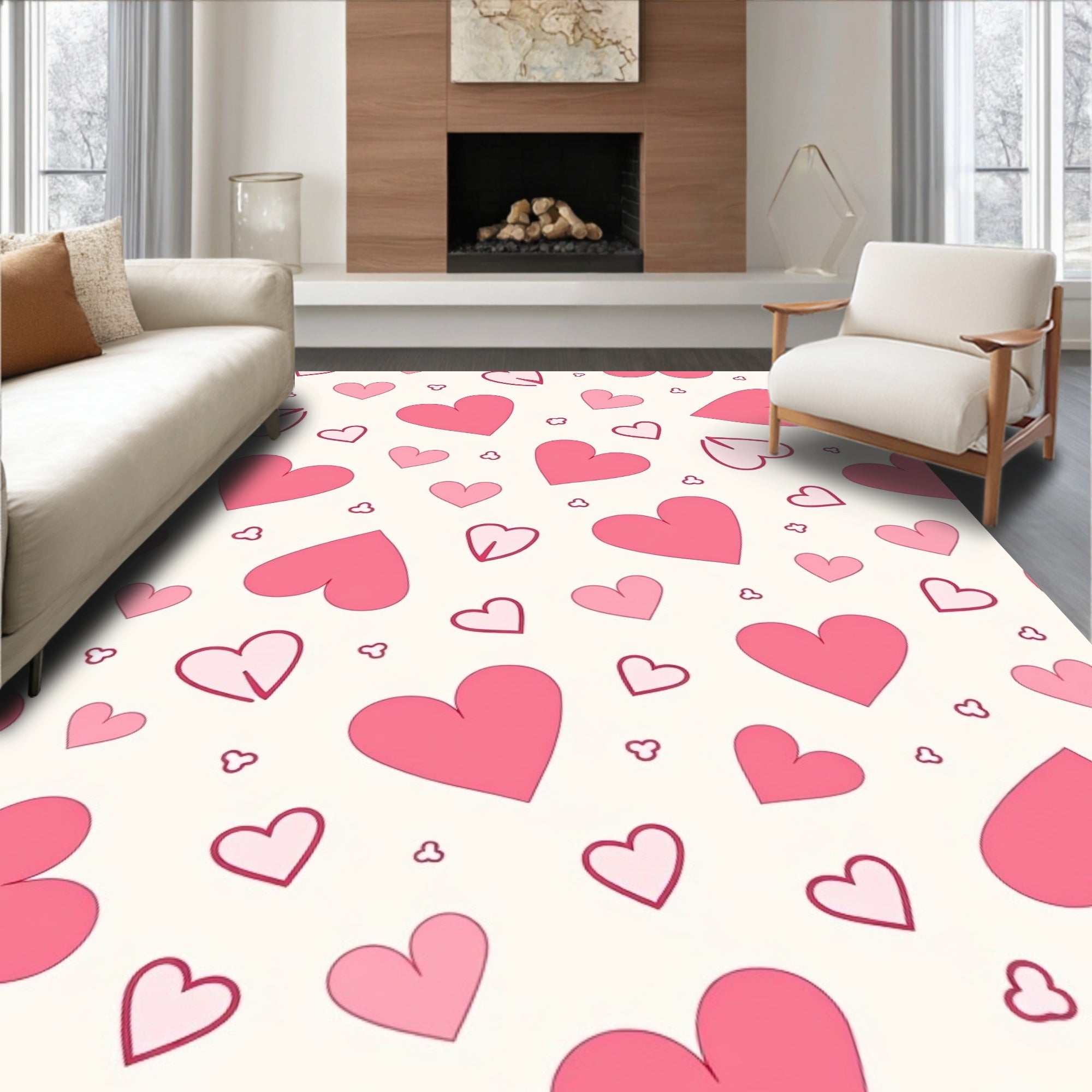 Pink Hearts Pattern Romantic Design Rug