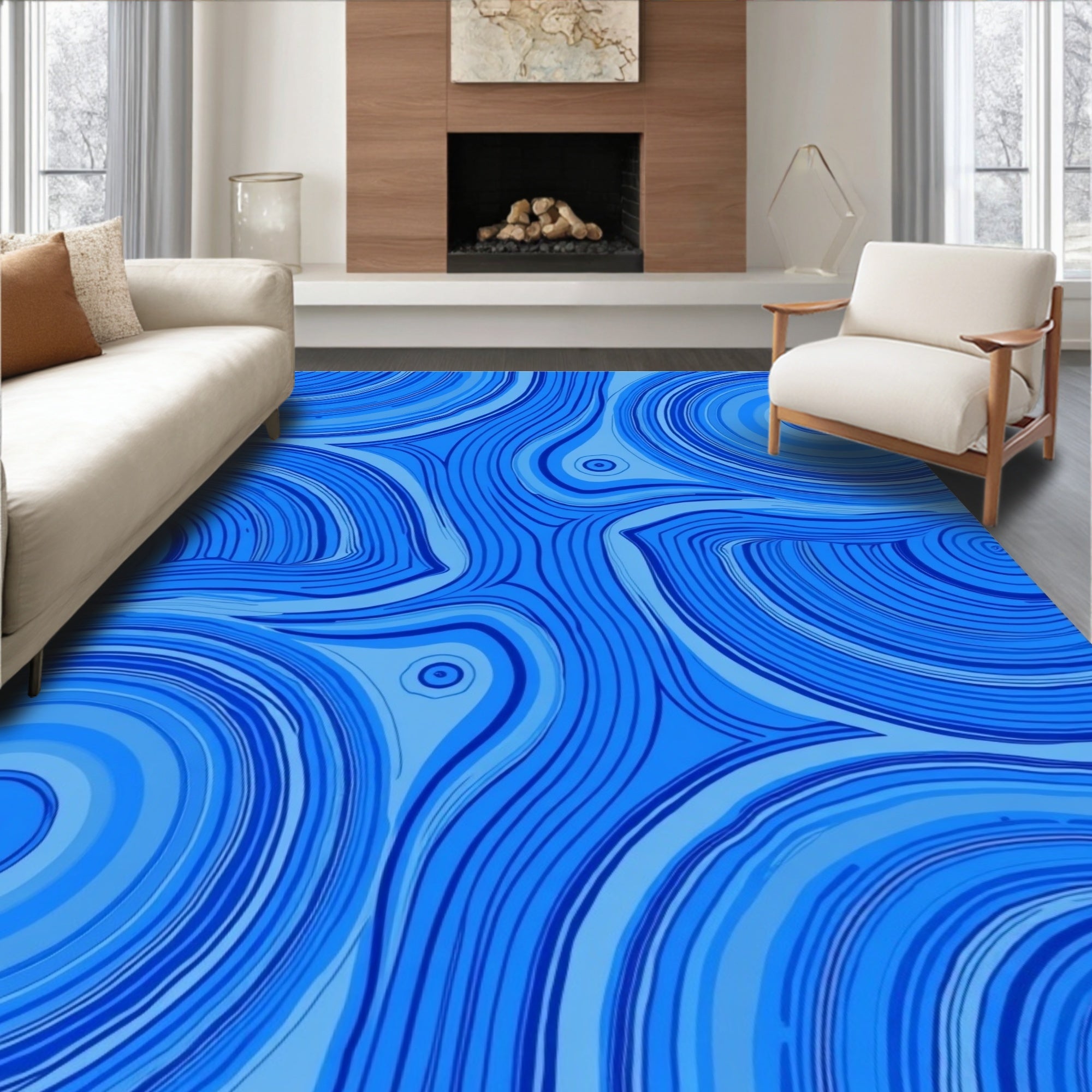 Abstract Blue Swirl Pattern Design Rug