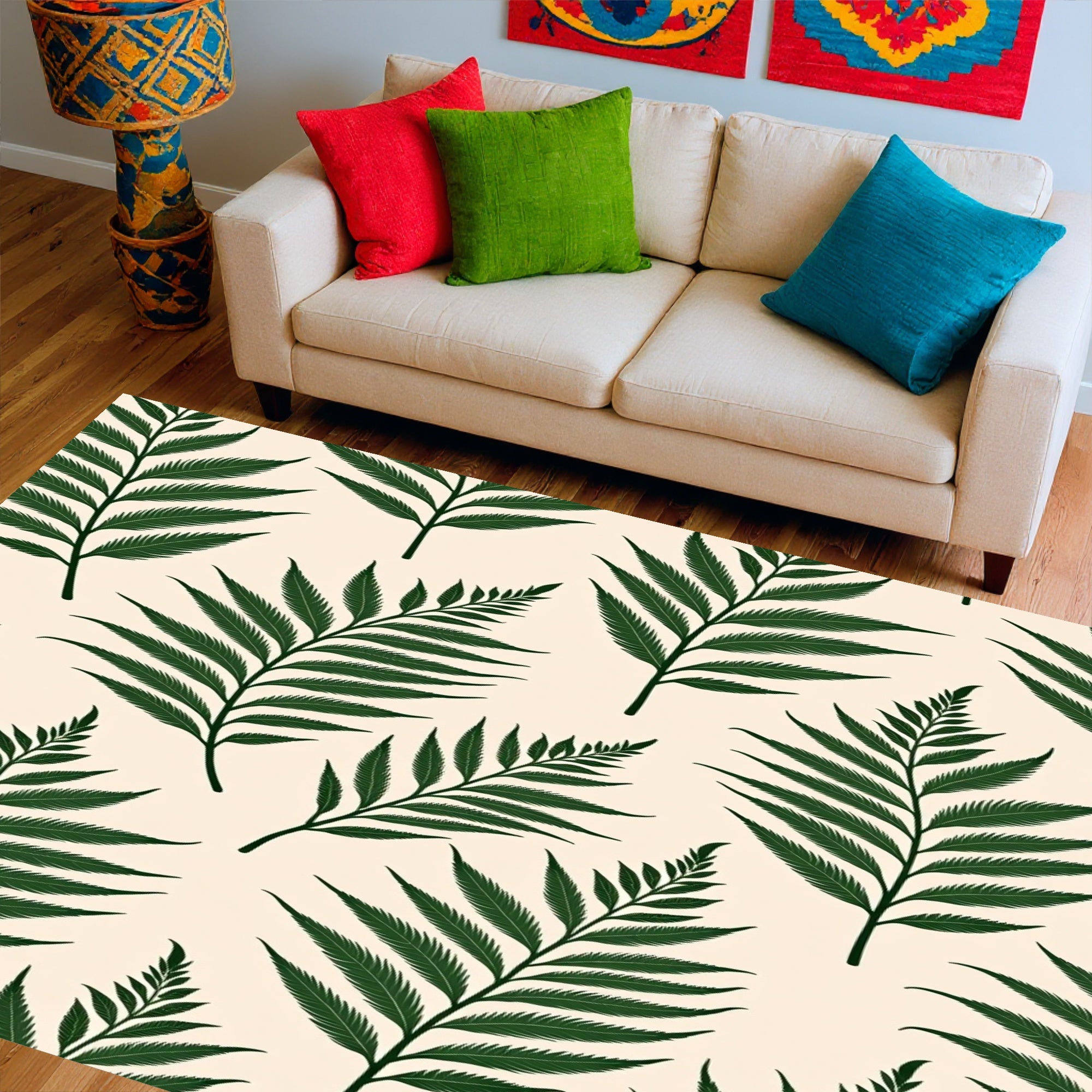 Tropical Fern Leaf Pattern Design Rug