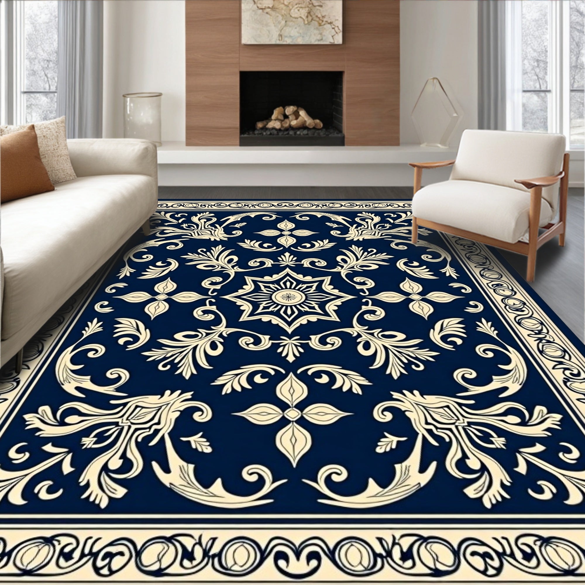 Classic Floral Scroll Pattern Rug