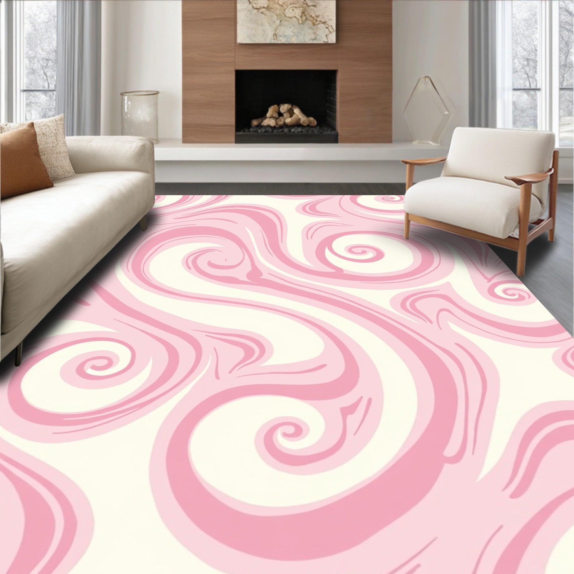Pink Swirl Abstract Pattern Rug
