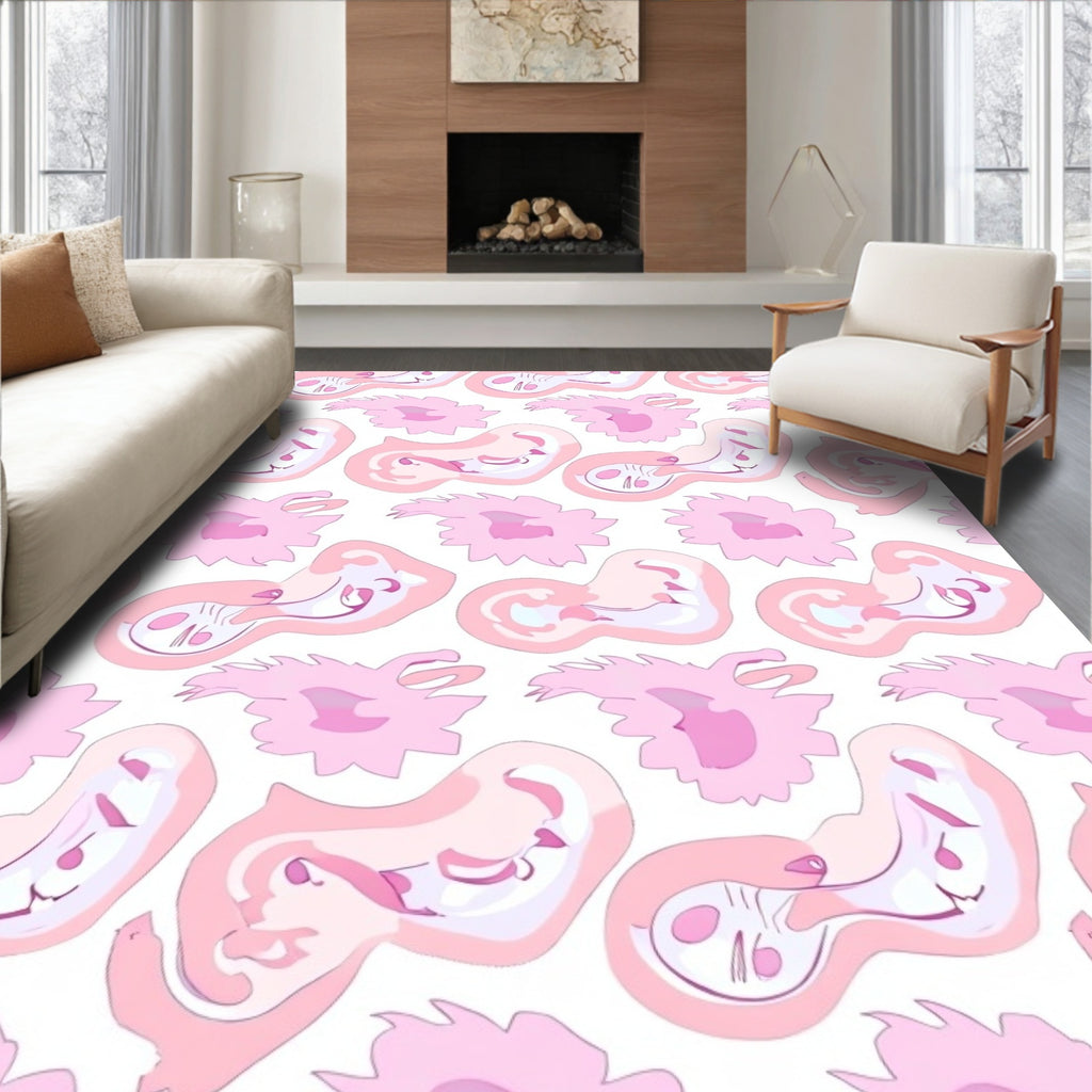 Whimsical Pink Abstract Soft Shapes Rug
