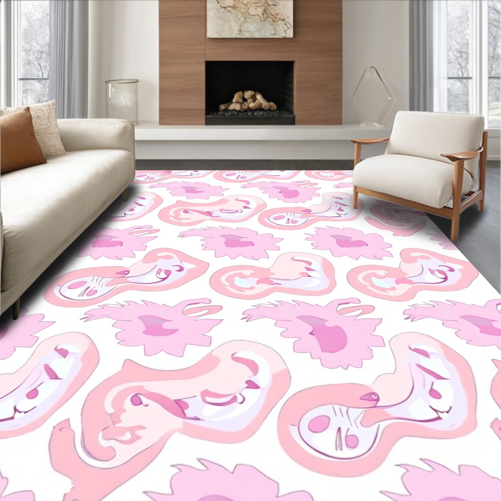 Whimsical Pink Abstract Soft Shapes Rug
