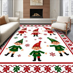 Festive Elves And Snowflakes Border Rug