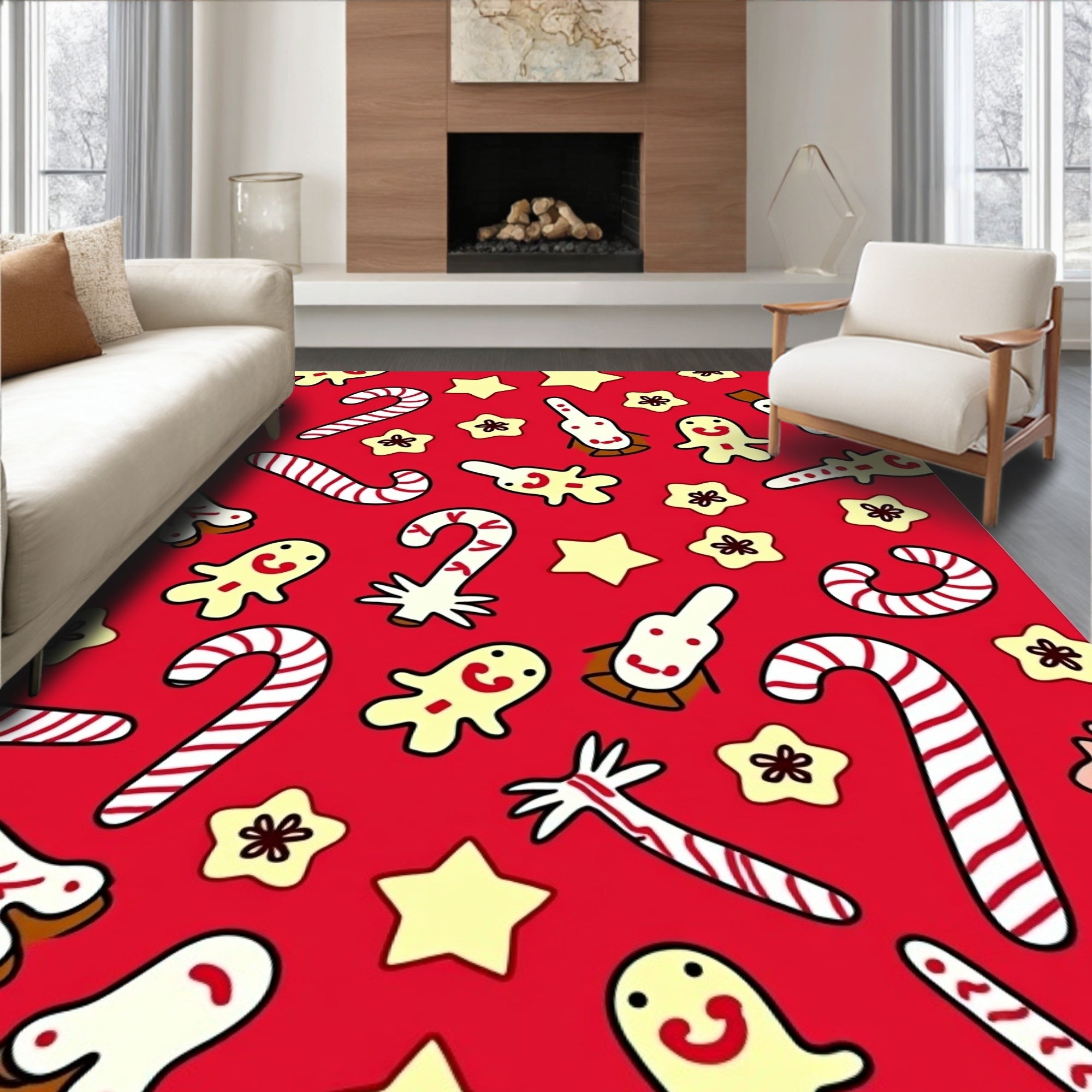 Whimsical Christmas Cookie Candy Cane Stars Rug
