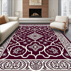 Deep Burgundy Cream Floral Medallion Pattern Rug