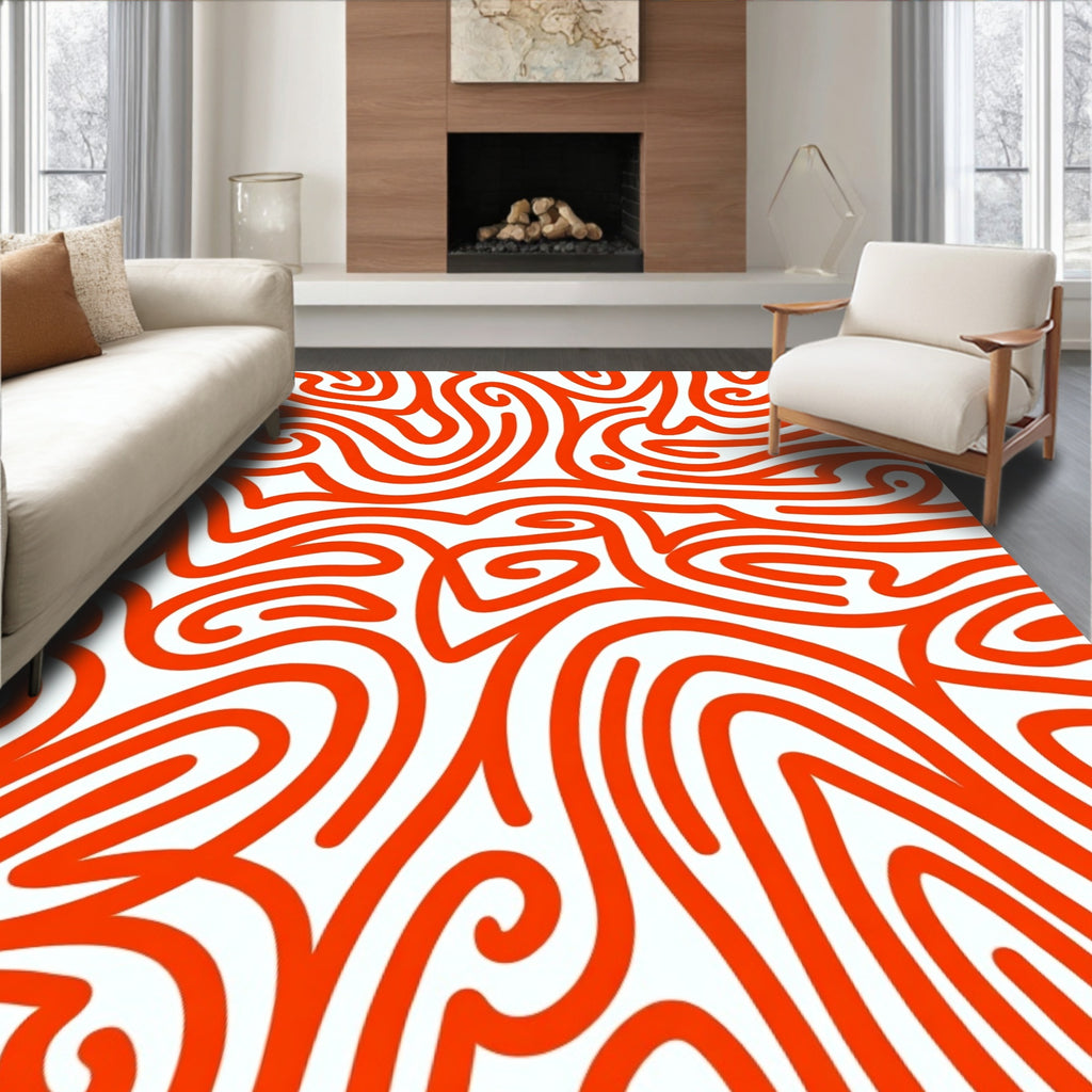 Bold Orange Swirl Pattern Rug
