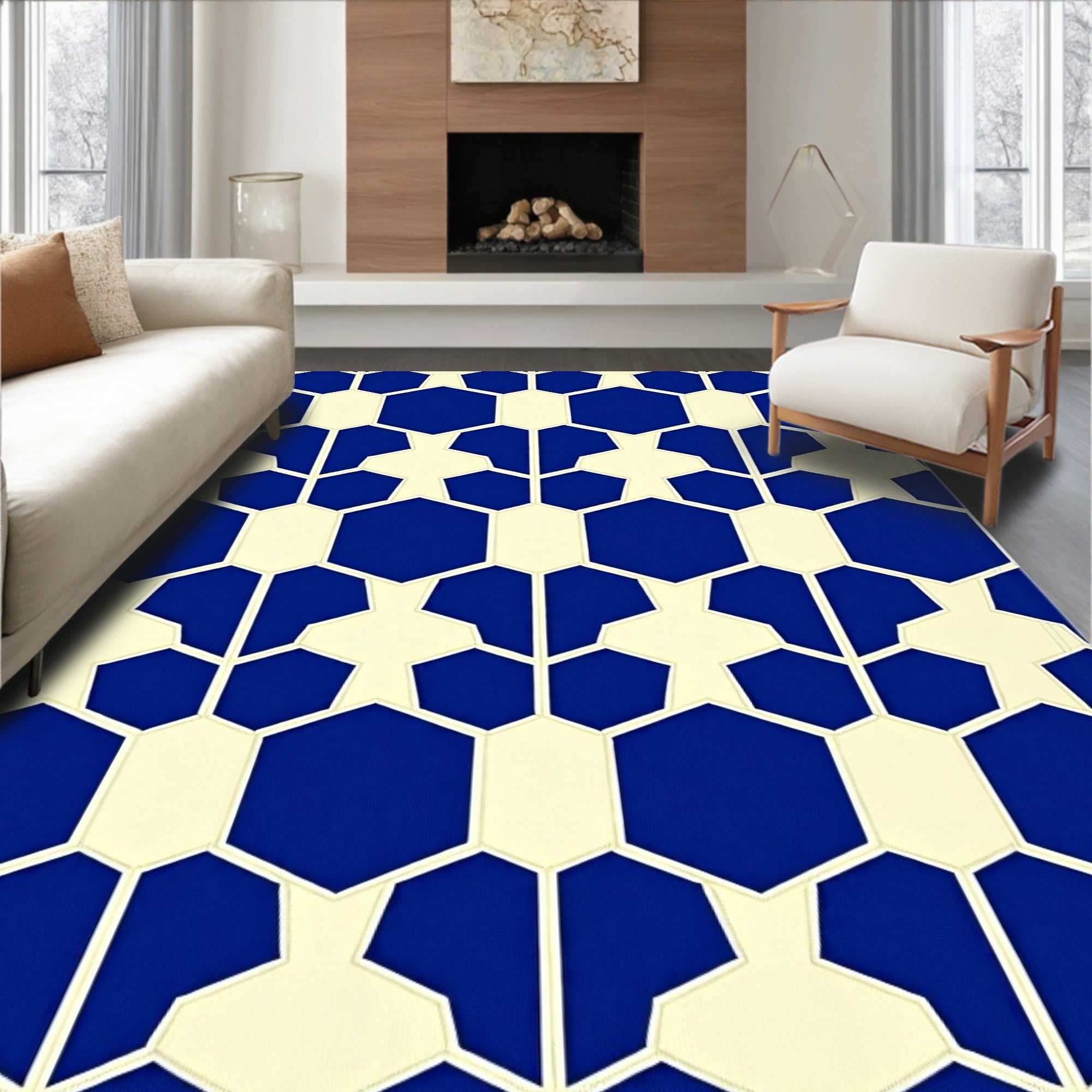 Geometric Hexagon Star Pattern Rug