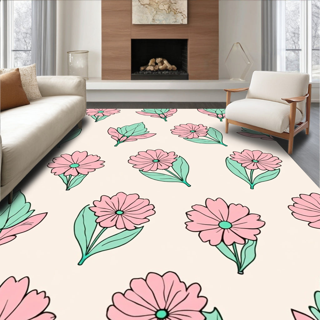 Pastel Floral Pattern Designer Rug