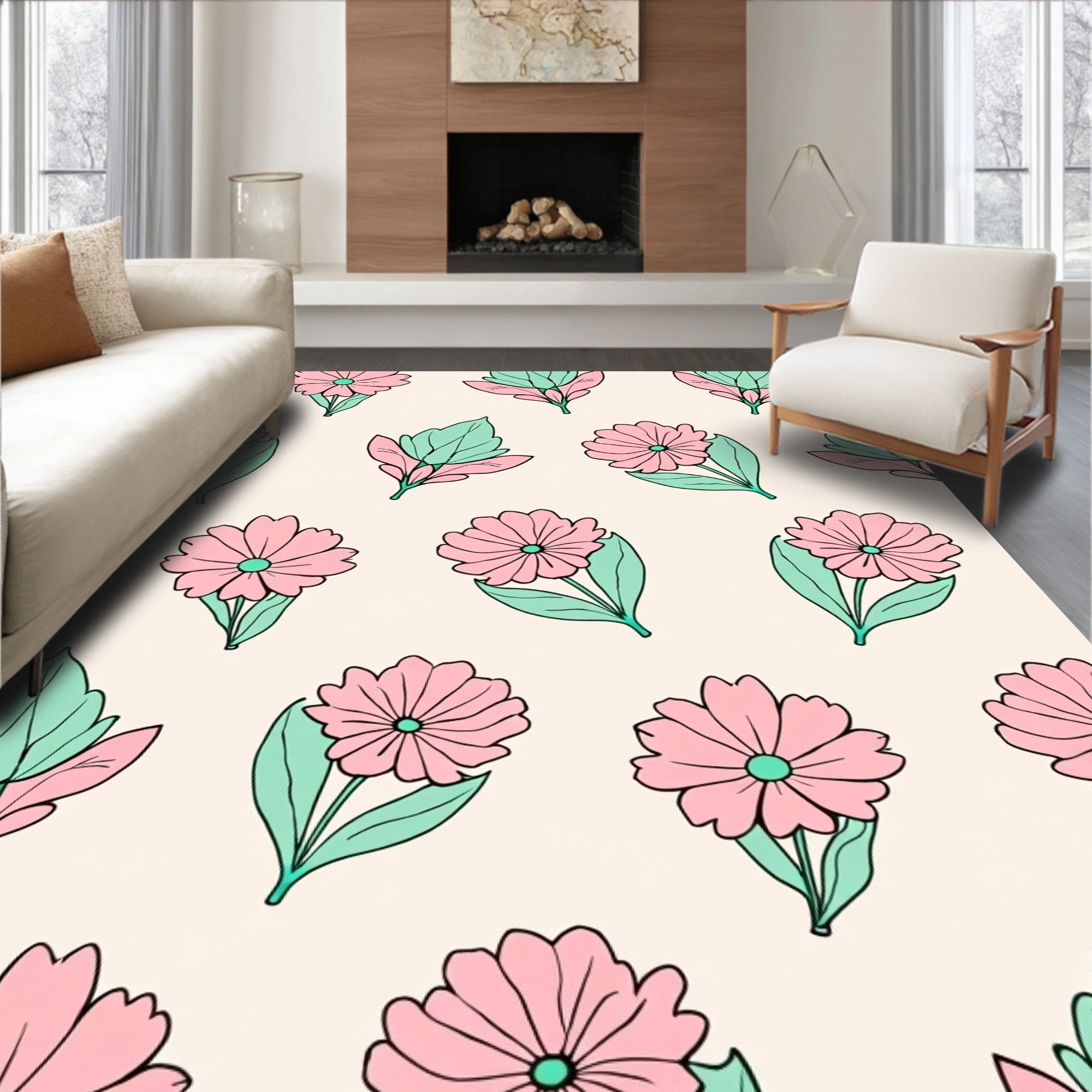 Pastel Floral Pattern Designer Rug