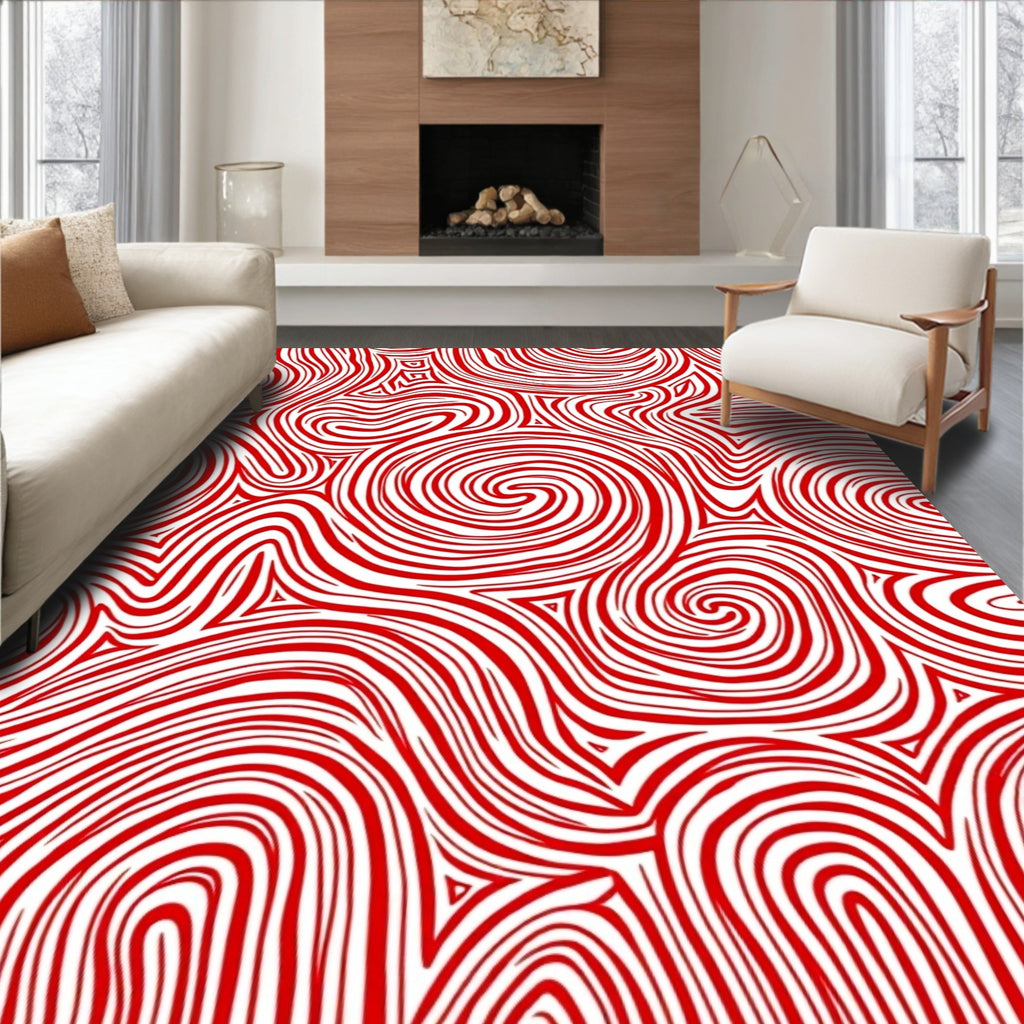 Crimson Swirl Abstract Stripe Rug
