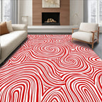 Crimson Swirl Abstract Stripe Rug