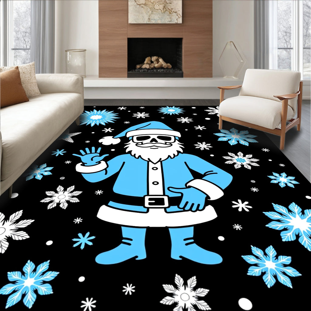 Creepy Blue Santa Snowy Starflakes Rug