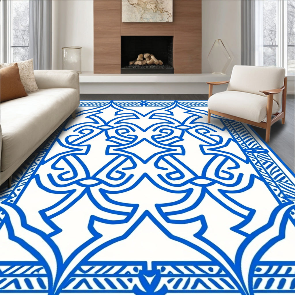 Blue Intricate Geometric Pattern Rug