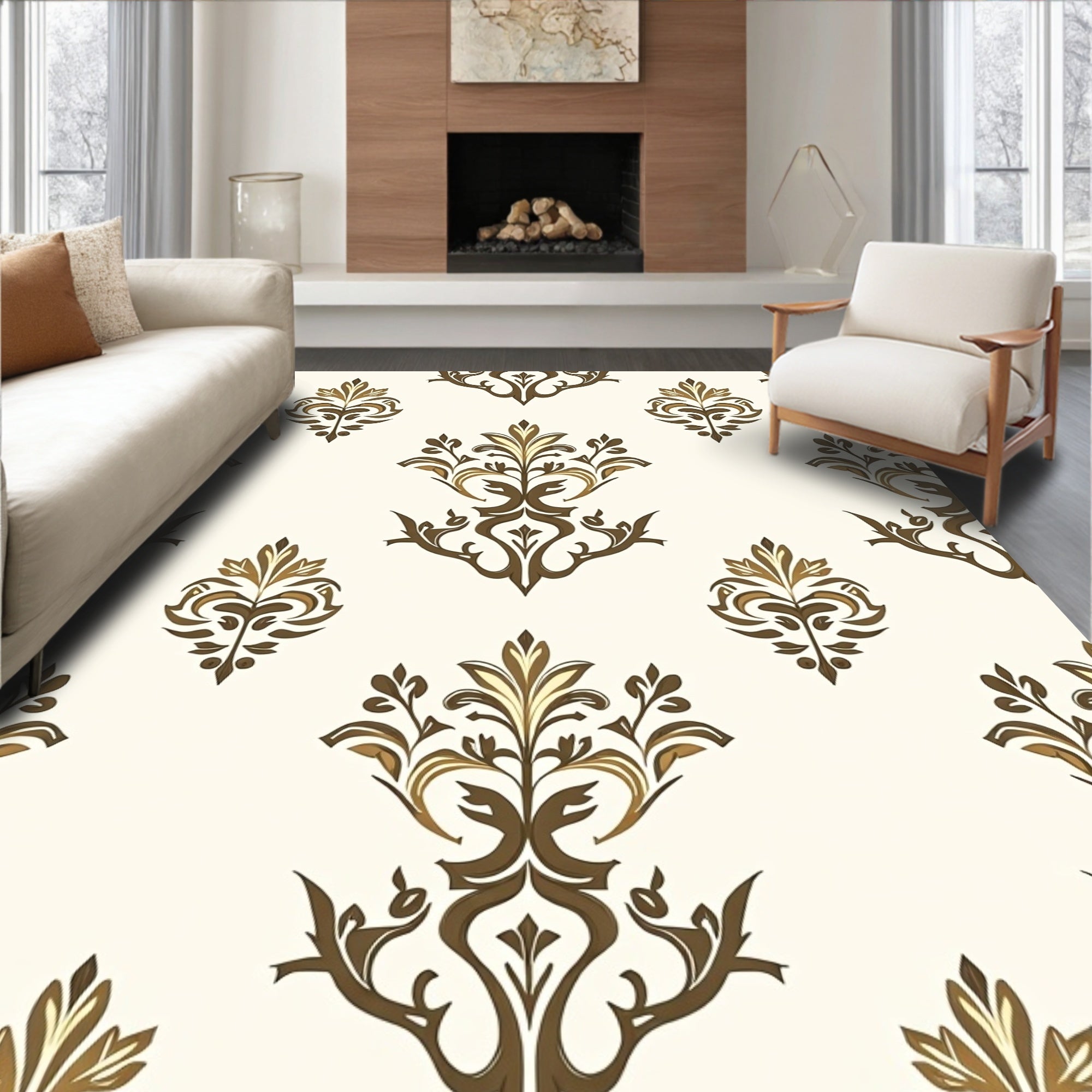Classic Damask Floral Inspired Design Rug