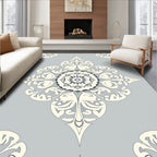 Elegant Cream Grey Floral Mandala Rug