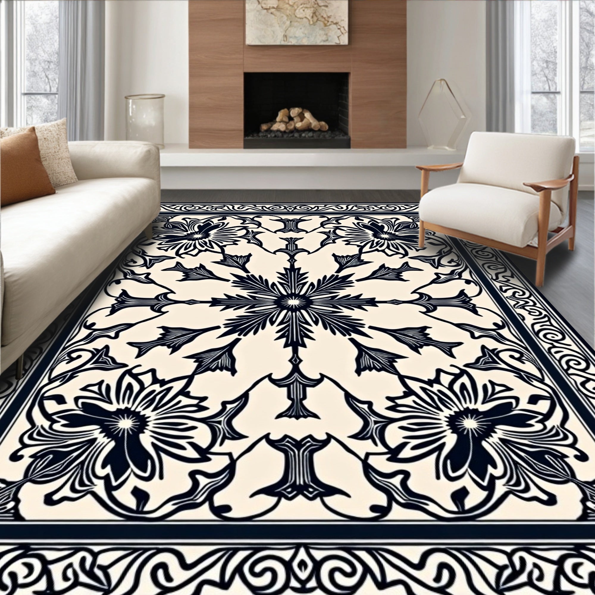 Classic Floral Swirl Pattern Rug