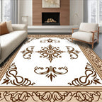 Elegant Brown Floral Scrollwork Border Design Rug