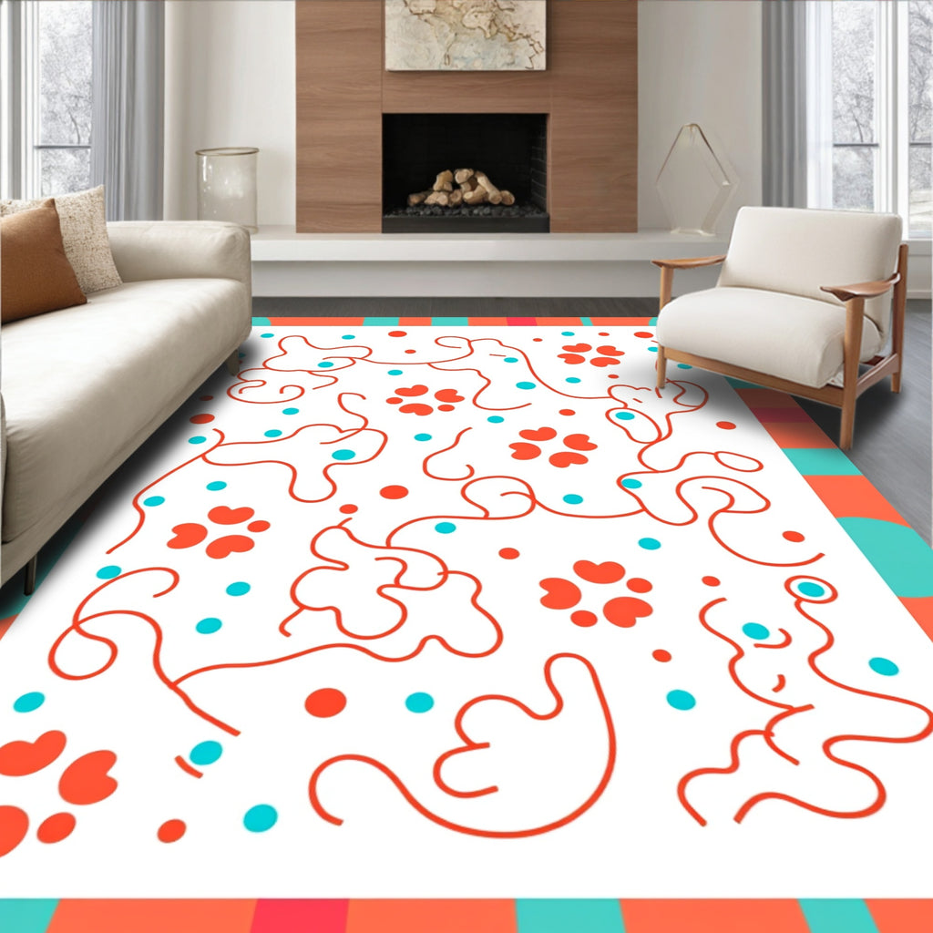 Orange Aqua Heart Swirl Design Rug