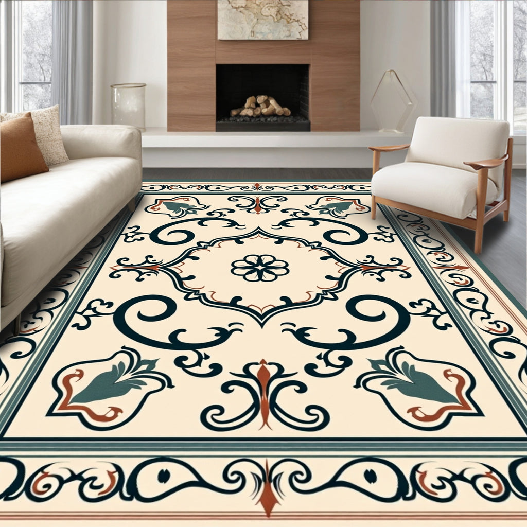 Vintage Floral Scrollwork Patterned Rug