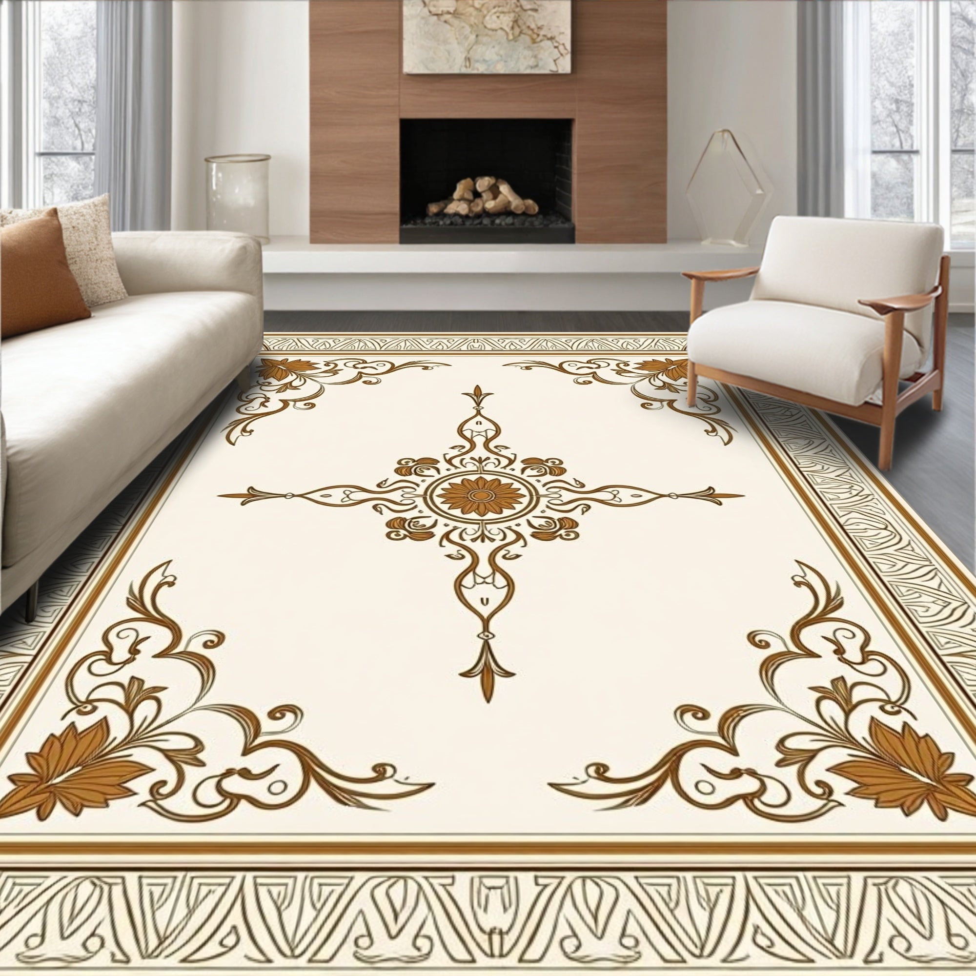 Classic Floral Medallion Border Design Rug