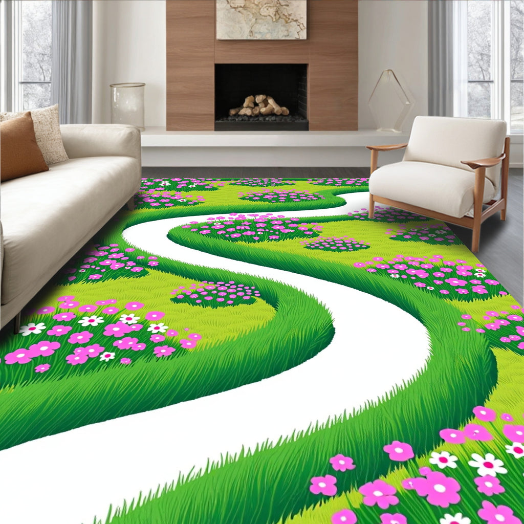 Whimsical Garden Path Floral Design Rug