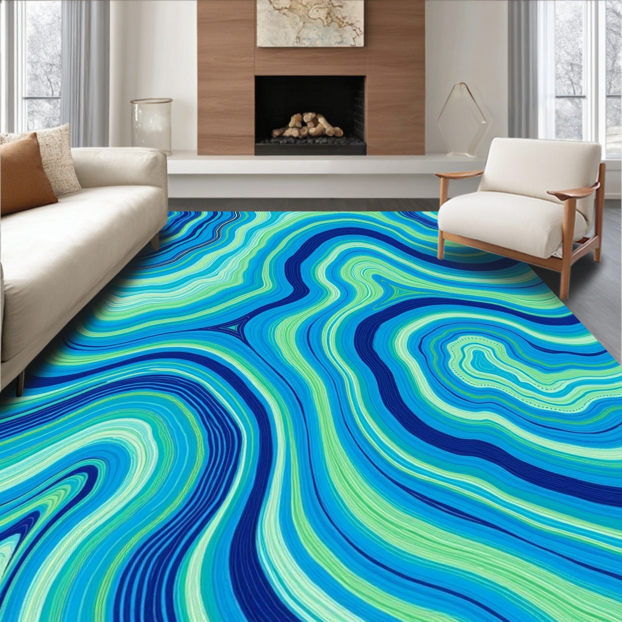 Azure And Emerald Swirl Pattern Rug
