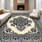 Classic Black Ivory Floral Medallion Rug