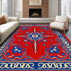 Red Blue Floral Chain Medallion Rug