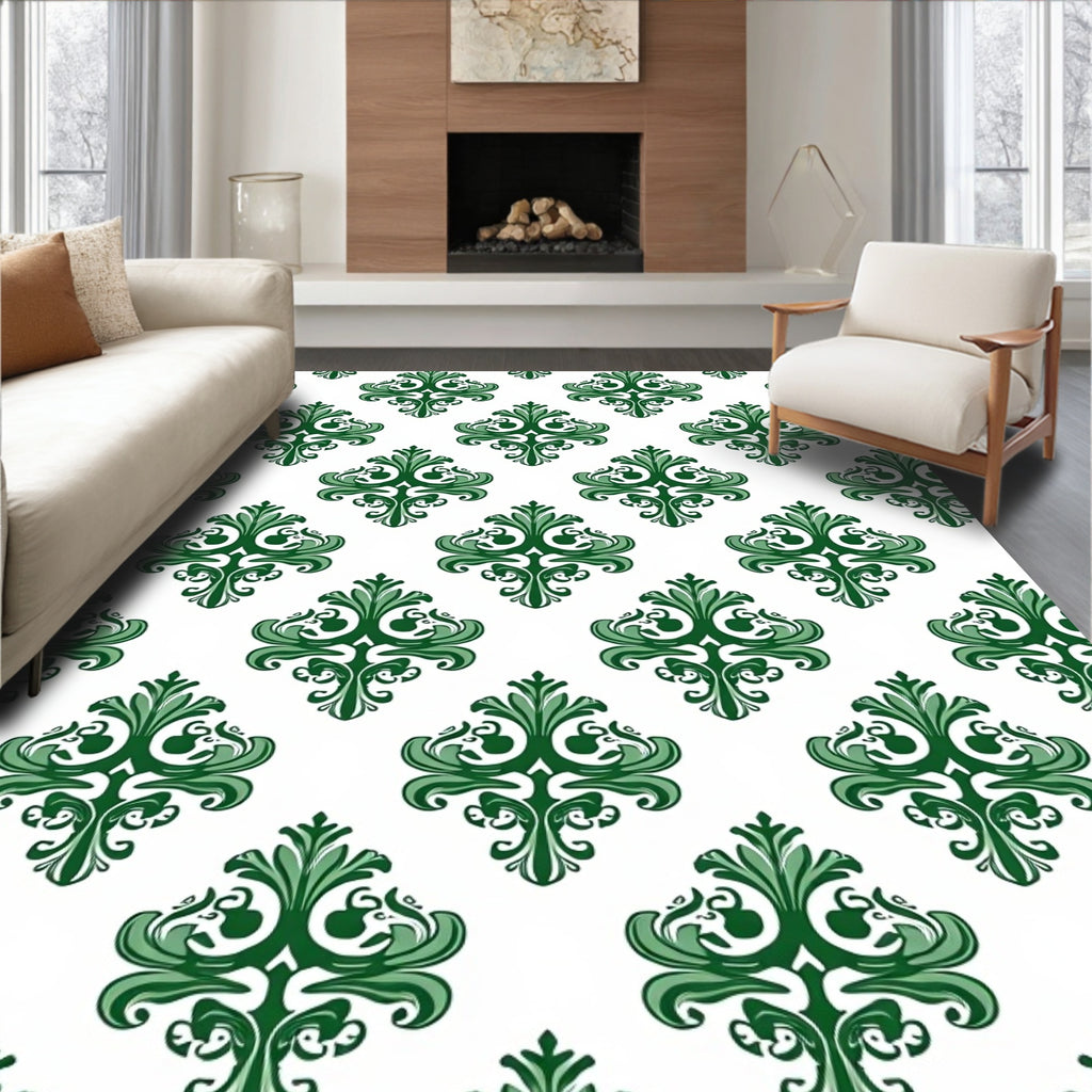 Green Damask Traditional Pattern Rug