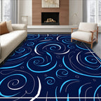 Abstract Swirling Blue White Lines Rug
