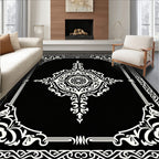 Intricate Black White Mandala Patterned Rug