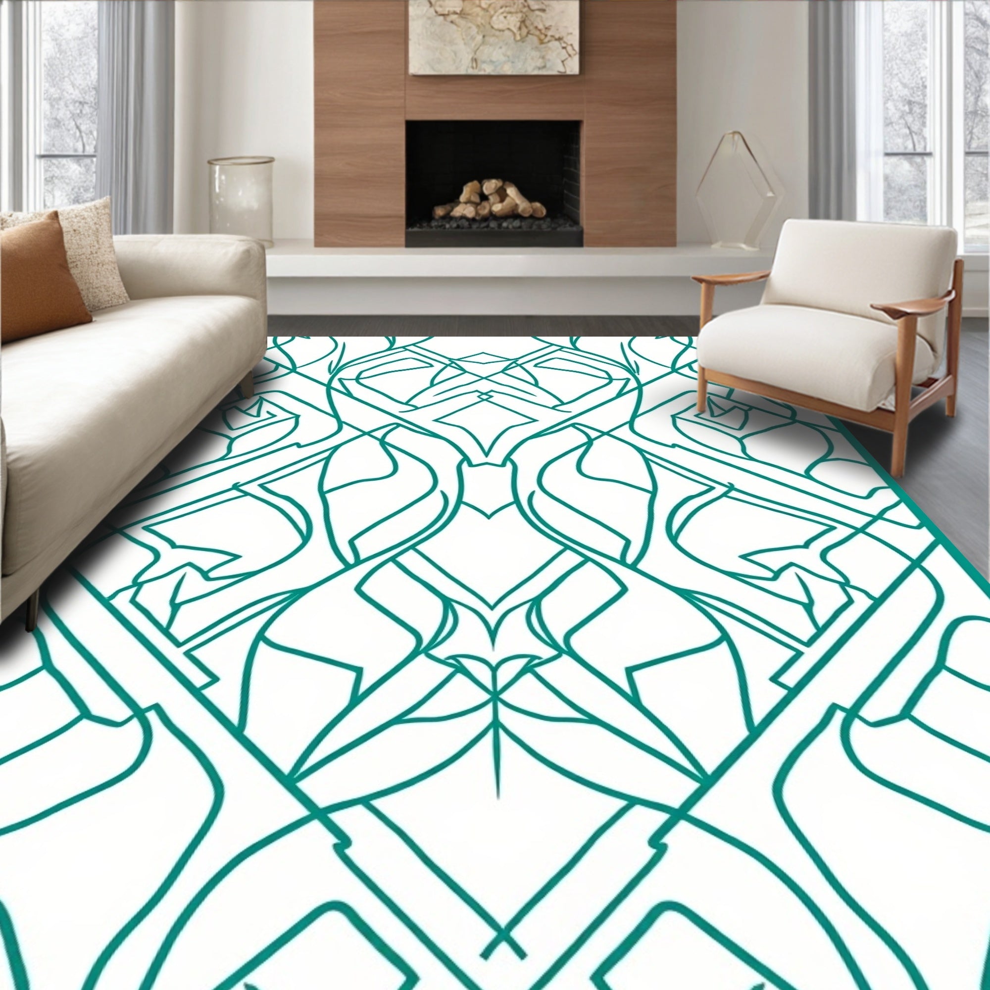 Abstract Teal Intertwined Geometric Design Rug