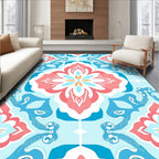 Coral Blue Floral Medallion Pattern Rug
