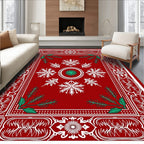Crimson Snowflakes Festive Forest Border Rug