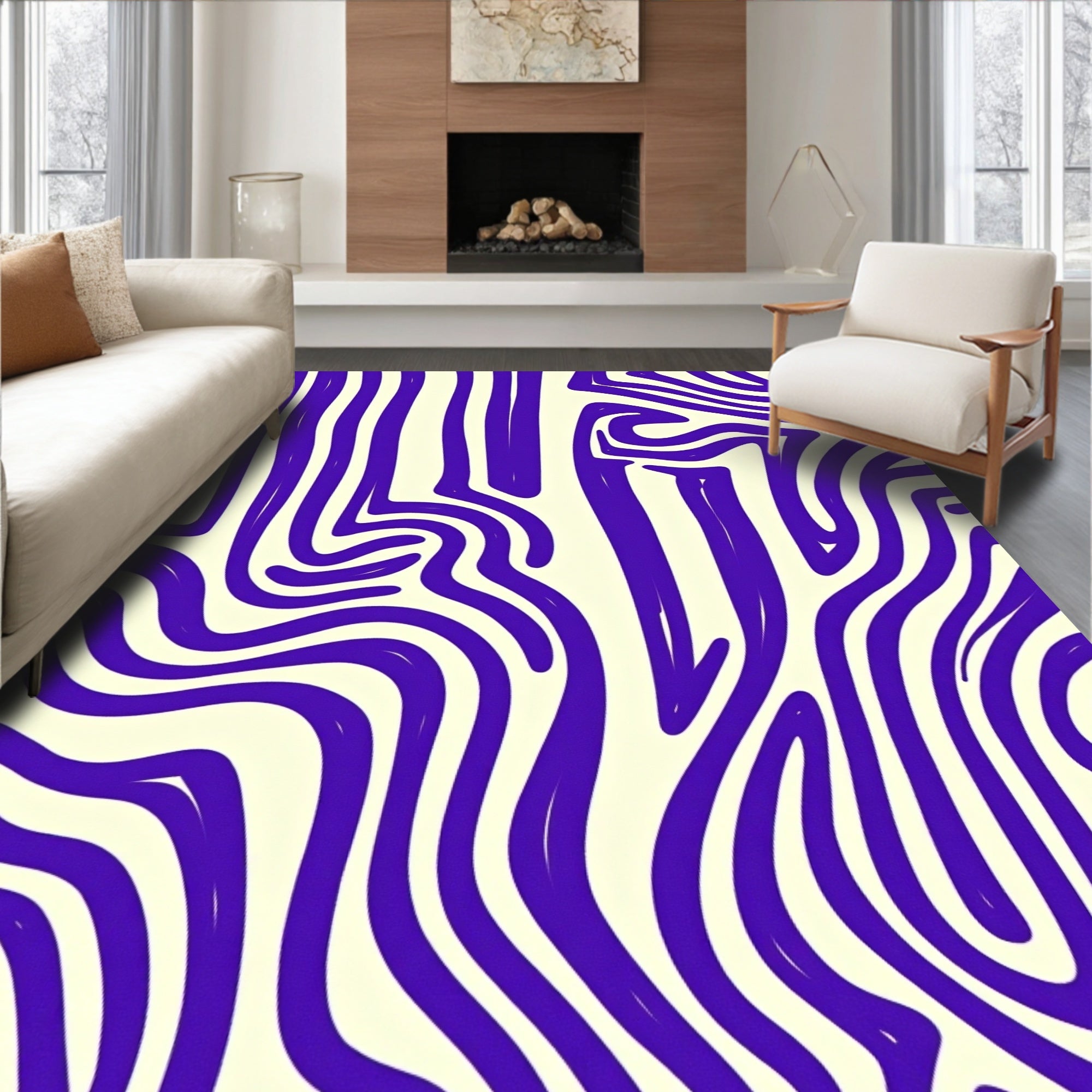 Vibrant Purple Wavy Line Art Rug