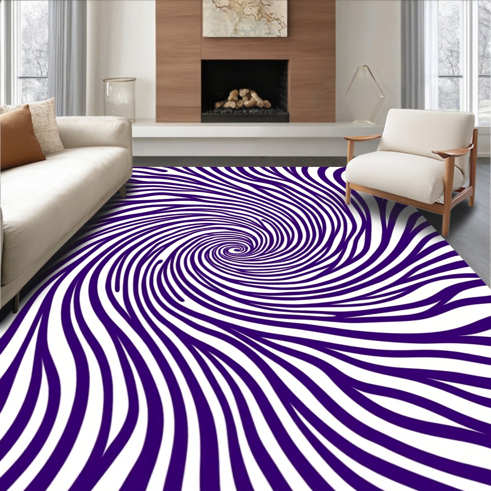 Vortex Swirl Purple Stripe Pattern Rug