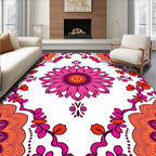 Vibrant Pink Orange Floral Mandala Pattern Rug