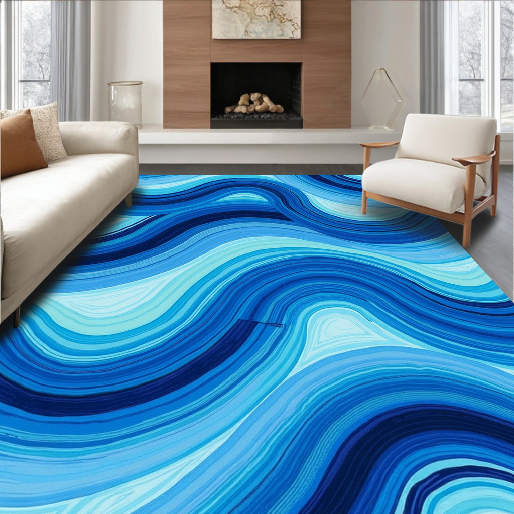 Abstract Blue Wavy Lines Rug