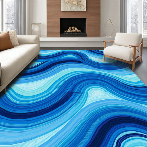 Abstract Blue Wavy Lines Rug