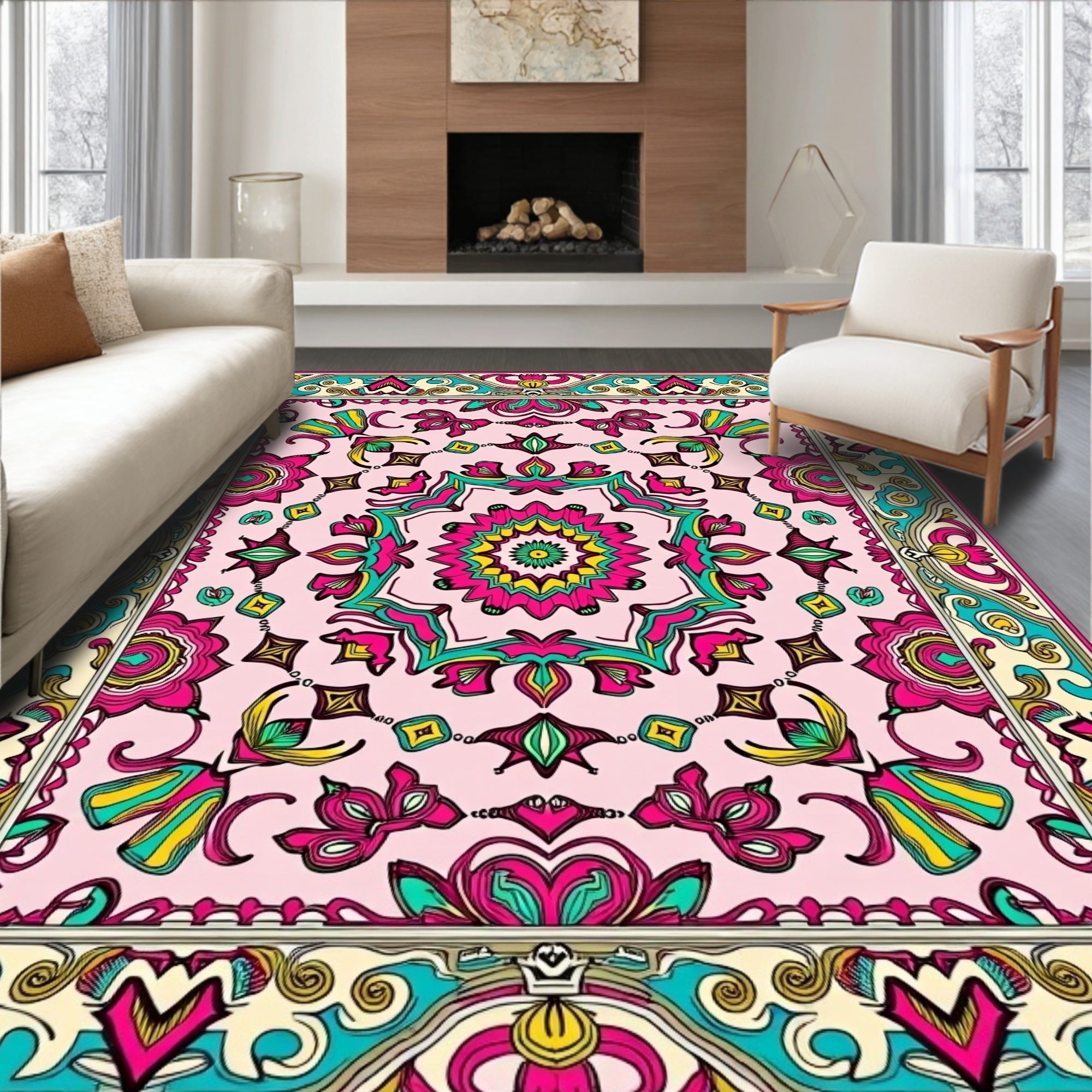 Vibrant Floral Mandala Pattern Rug