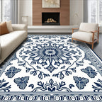 Classic Blue Floral Mandala Pattern Rug