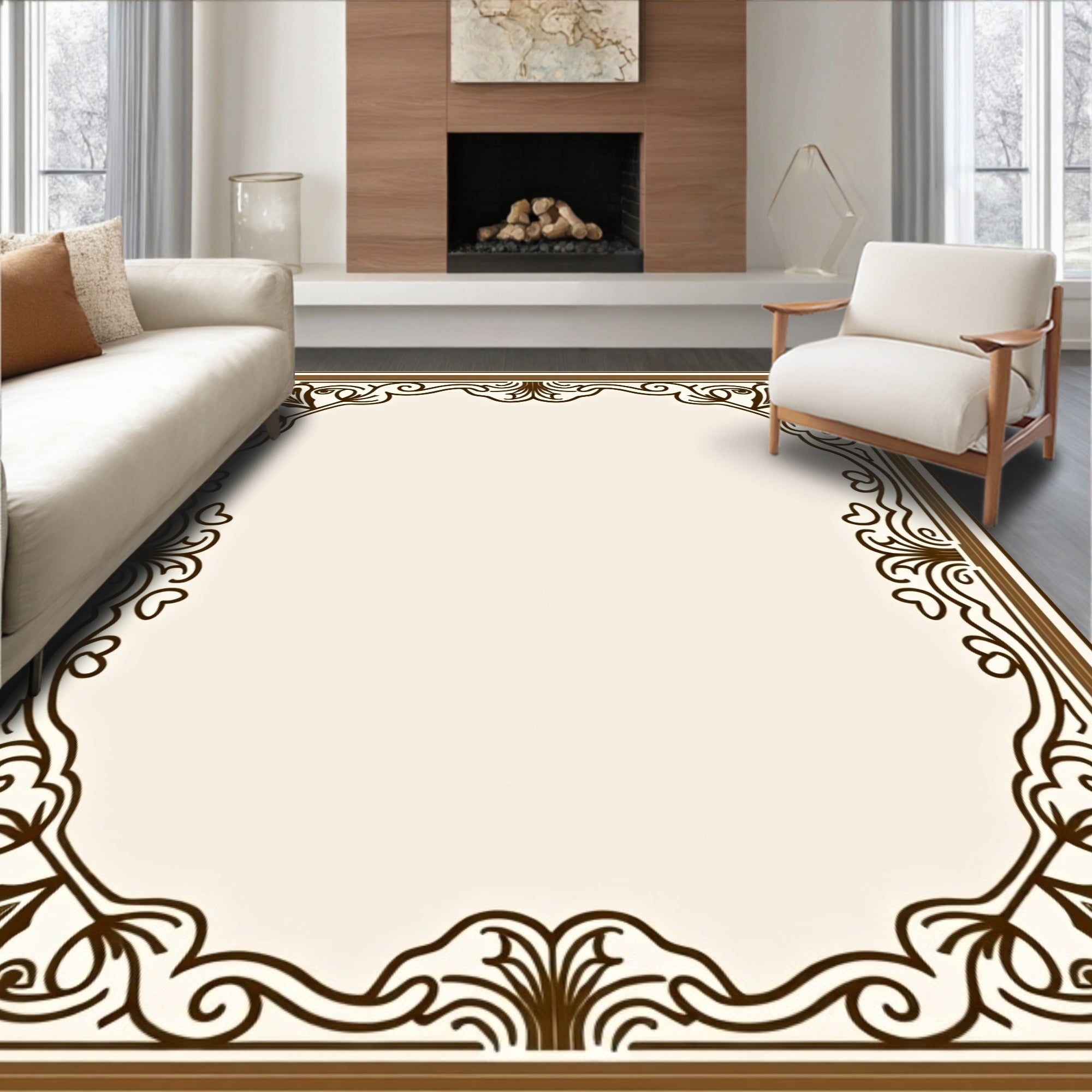 Ornate Swirls Frame Pattern Rug