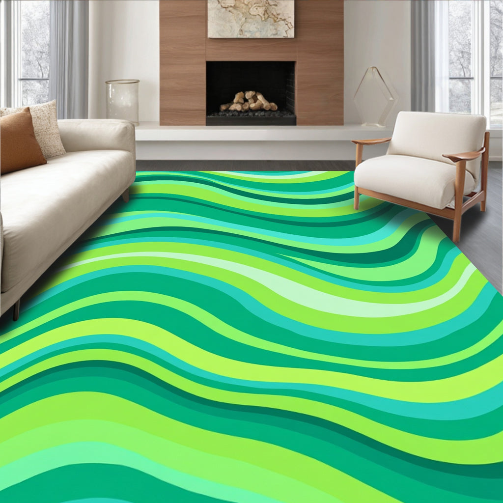 Emerald Green Wavy Stripe Design Rug