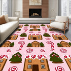 Whimsical Gingerbread Houses Candy Canes Rug