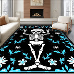 Black White Sky Blue Skeleton Floral Rug