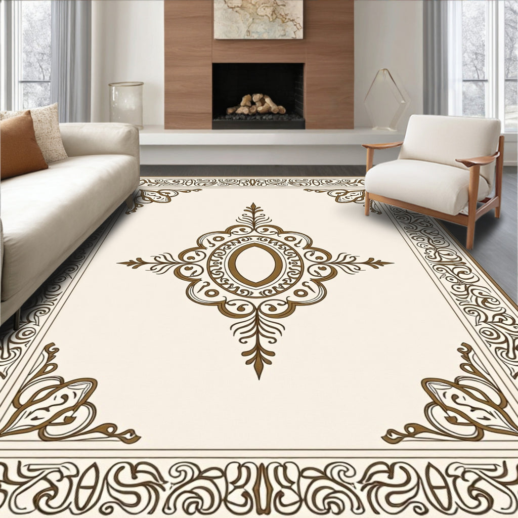 Ornate Center Medallion Border Design Rug