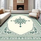 Ornate Floral Medallion Teal Border Rug