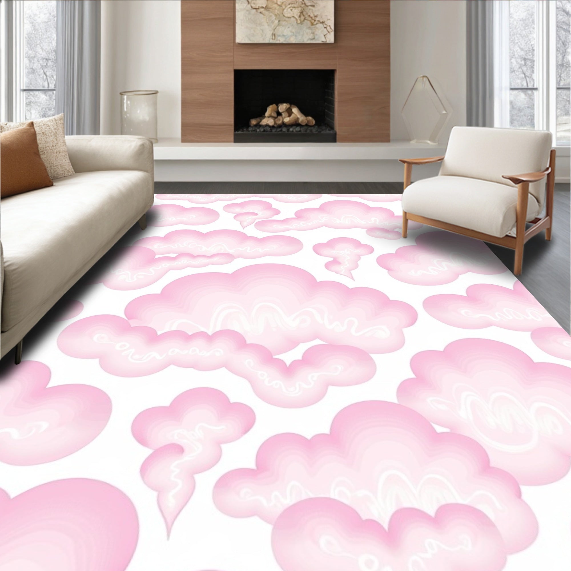 Pink Cute Cloud Pattern Rug